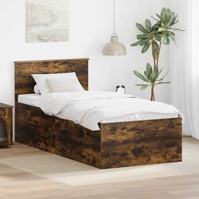 vidaXL Σκελετός Κρεβατιού Καπνιστό Δρύς 90 x 190 cm Επεξεργασμένο ξύλο