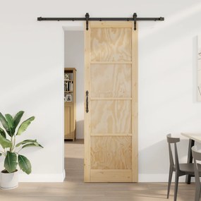 vidaXL Συρόμενη Πόρτα με Σετ Εξαρτημάτων 78x232 εκ. Συμπαγές Ξύλο Πεύκου