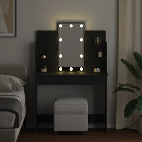 vidaXL Τραπέζι Μακιγιάζ με LED Φώτα Μαύρη Βελανιδιά 96x40x142 εκ