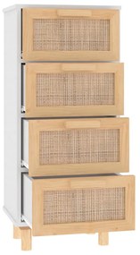 vidaXL Συρταριέρα Λευκή 40 x 30 x 90 εκ. Μασίφ Πεύκο &amp; Φυσικό Ρατάν