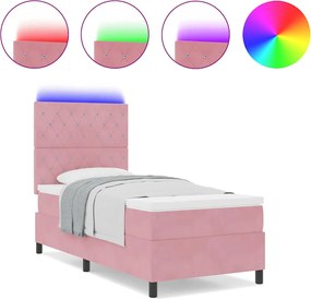 vidaXL LED Κρεβάτι με βάθρο με στρώμα Ροζ 90 x 190 cm Βελούδο