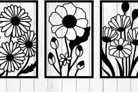 Σετ των 2 Intra απο ξύλο plywood Χρώμα wenge 3mm-4mm πάχος - Σετ πάνελ τοίχου με λουλούδια Δίασταση 6x6 cm INTRAFABR-120390099