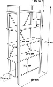 Μεταλλική βιβλιοθήκη με 5 ράφια 170 cm Καφέ 40x85x170 cm