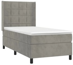 vidaXL Κρεβάτι Boxspring με Στρώμα & LED Αν.Γκρι 100x200 εκ. Βελούδινο