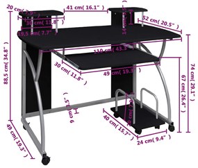 vidaXL Γραφείο Υπολογιστή Μαύρο 110 x 52 x 88,5 εκ. Επεξεργασμένο Ξύλο