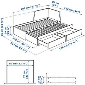 FLEKKE κρεβάτι επισκέπτη day bed 2 συρτάρια/2 στρώματα, 80x200 cm 795.214.55