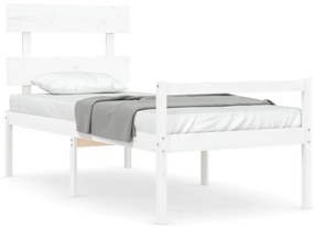 Κρεβάτι Ηλικιωμένου με Κεφαλάρι Λευκό Μασίφ Ξύλο Single - Λευκό