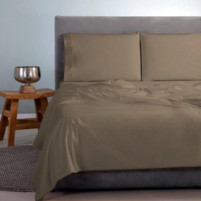 Σεντόνι Satin Plain Brown-Olive Aslanis Home Υπέρδιπλo 250x270cm 100% Βαμβακοσατέν