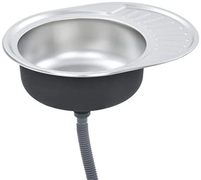 vidaXL Νεροχύτης Κουζίνας Οβάλ + Φίλτρο Σιφονιού &amp; Σιφόνι Ανοξ. Ατσάλι