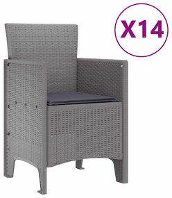 vidaXL Σέτ φαγητού για κήπο 15 pcs Ανοιχτό γκρι Rattan Polt