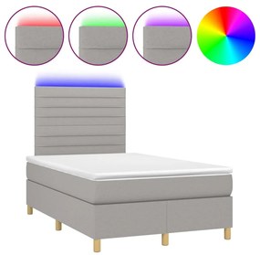 vidaXL Κρεβάτι Boxspring με Στρώμα & LED Αν.Γκρι 120x200 εκ Υφασμάτινο