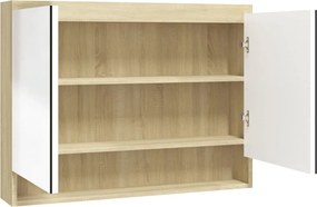 vidaXL Ντουλάπι Μπάνιου με Καθρέφτη 80x15x60 εκ. Λευκό/Δρυς από MDF