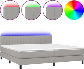 vidaXL Κρεβάτι Boxspring με Στρώμα &amp; LED Αν.Γκρι 200x200εκ. Υφασμάτινο