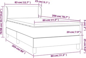 vidaXL Κρεβάτι Boxspring με Στρώμα Μαύρο 80 x 200 εκ. Βελούδινο
