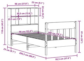 Σκελετός Κρεβ. Χωρίς Στρώμα Καφέ Κεριού 90x200 εκ Μασίφ Πεύκο - Καφέ