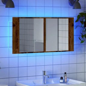 vidaXL Έπιπλο Καθρέφτη με LED Όψη Παλαιού Ξύλου 40x12x45εκ. Επεξ. Ξύλο