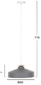ΦΩΤΙΣΤΙΚΟ ΟΡΟΦΗΣ ΚΡΕΜΑΣΤΟ HM4159.03 ΓΚΡΙ ΜΕΤΑΛΛΙΚΟ ΚΑΠΕΛΟ Φ40x116Υεκ