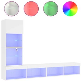 vidaXL Έπιπλα Τοίχου Τηλεόρασης 4 τεμ LED Λευκά από Επεξεργασμένο Ξύλο