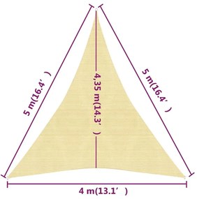 Πανί Σκίασης Μπεζ 4 x 5 x 5 μ. από HDPE 160 γρ./μ² - Μπεζ