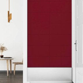 Πάνελ Τοίχου 12 τεμ. Μπορντό 60x30 εκ. 2,16 μ² Βελούδο - Κόκκινο