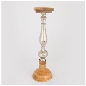 Κηροπήγιο Ξυλο-μεταλλο Φυσικό-Ασημί 15x15x51cm 752-23027 Estheti-752-23027-Ασημί 752-23027