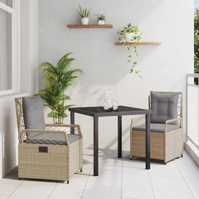 vidaXL Σέτ φαγητού για κήπο 3 pcs Μπεζ συνθετικό ρατάν
