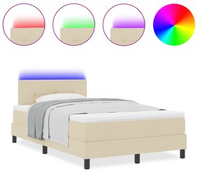 vidaXL Κρεβάτι Box Spring με Στρώμα & LED Κρέμ 120x200 cm Ύφασμα
