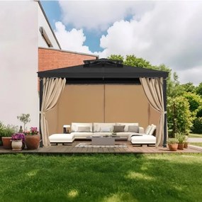 VEVOR Gazebo Privacy Curtain 12&#039; x 10&#039; x 7.3&#039; Waterproof Gazebo Curtains Khaki