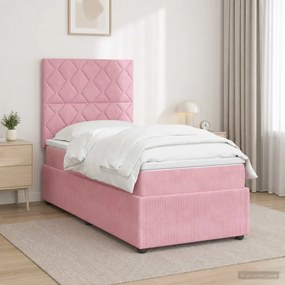 vidaXL Κρεβάτι box spring με στρώμα Ροζ 90 x 200 cm Βελούδο