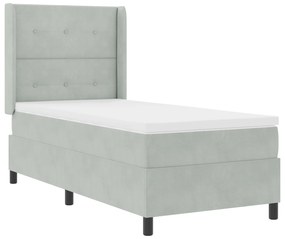 vidaXL Κρεβάτι Box Spring  με Στρώμα & LED Φωτισμό Γκρι 90x200 εκ Βελούδο
