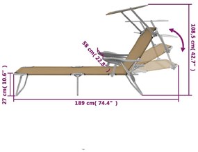 Ξαπλώστρα Πτυσσόμενη Χρώμα Taupe Ατσάλινη με Σκίαστρο - Μπεζ-Γκρι