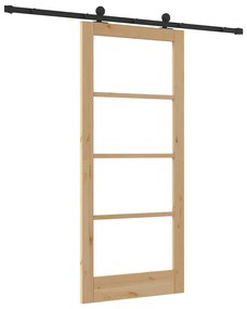 vidaXL Συρόμενη Πόρτα Χειροκίνητος Καφέ 86 x 198.5 cm Ξύλο και μέταλλο