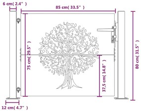 Πύλη Κήπου με Σχέδιο Δέντρου 105x80 εκ. από Ατσάλι Corten - Καφέ