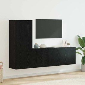 vidaXL Μονάδα Τοίχου Τηλεόρασης 5 pcs Μαύρη Οξυά Επεξεργασμένο ξύλο