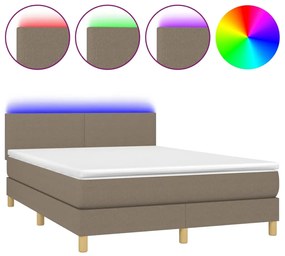 vidaXL Κρεβάτι Boxspring με Στρώμα &amp; LED Taupe 140x200 εκ. Υφασμάτινο