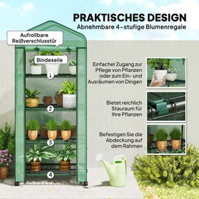 Outsunny Θερμοκήπιο με Φύλλο, Μίνι Θερμοκήπιο, Θάλαμος Φύτευσης, 4 Ράφια, 69 x 50 x 165 cm, Πράσινο