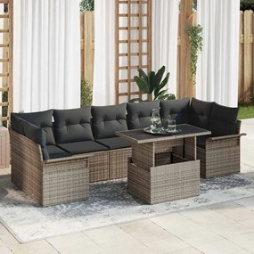 vidaXL Σετ Καναπέ Κήπου με μαξιλάρι 8 pcs Γκρι Πολυ ράταν