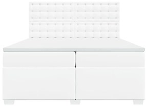 vidaXL Κρεβάτι Boxspring με Στρώμα Λευκό 200x200 εκ. Συνθετικό Δέρμα