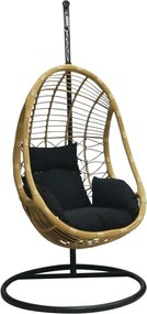 SALSA Κρεμαστή Πολυθρόνα, PE Wicker Φυσικό, Μέταλλο Βαφή Μαύρο, Μαξιλάρι Μαύρο   1τμχ