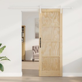 vidaXL Συρόμενη Πόρτα με Σετ Εξαρτημάτων 73.5x211 εκ. Στερεά Ξύλινη Πεύκου