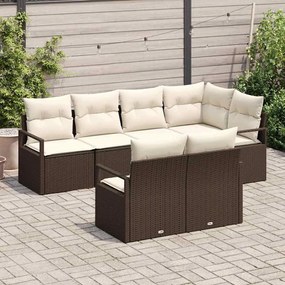 vidaXL Σετ Καναπέ Κήπου 7 pcs Καφέ, Κρέμα Πολυ rattan, βαμμένο ατσάλι
