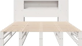 vidaXL Κρεβάτι Βιβλιοθήκη Χωρίς Στρώμα Λευκό 135x190 εκ Μασίφ Πεύκο