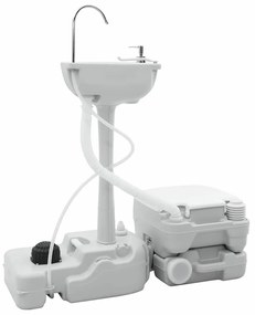 vidaXL Σετ Τουαλέτας Κάμπινγκ 2 pcs Γκρι και Λευκό