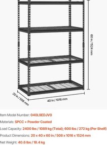 VEVOR Storage Shelves 4 Tier Adjustable Heavy Duty Garage Shelving Unit 2400 lbs