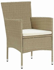 vidaXL Σέτ φαγητού για κήπο με μαξιλάρι 7 pcs Μπεζ Πολυ ράταν