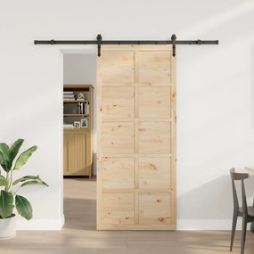 vidaXL Συρόμενη Πόρτα Καφέ 100 x 208 εκ. Μασίφ ξύλο πεύκου
