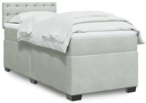 vidaXL Κρεβάτι Boxspring με Στρώμα Ανοιχτό Γκρι 90x190 εκ. Βελούδινο