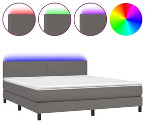 vidaXL Κρεβάτι Boxspring με Στρώμα & LED Γκρι 180x200 εκ. Συνθ. Δέρμα