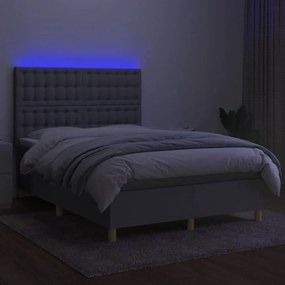 Κρεβάτι Boxspring με Στρώμα &amp; LED Αν.Γκρι 140x190εκ. Υφασμάτινο - Γκρι