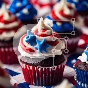 Intra Συλλεκτικό Ξύλινο Παζλ Plywood  4mm - Πατριωτικά Cupcakes για τη γιορτή της 4ης Ιουλίου Σε Ξύλινο Κουτί - Διαστάσεις: 10x10 cm – 25 κομμάτια